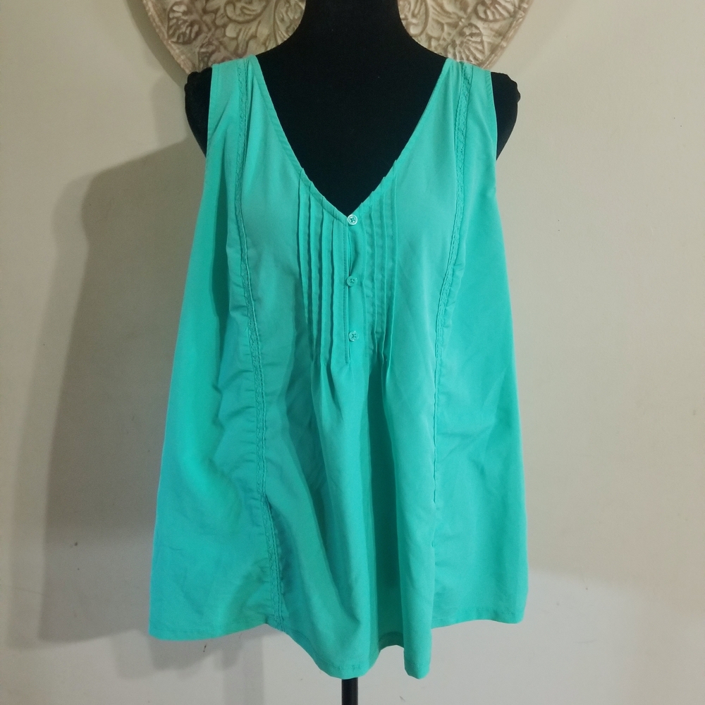 Merona Turquoise V-Neck Pintuck Sleeveless Tank